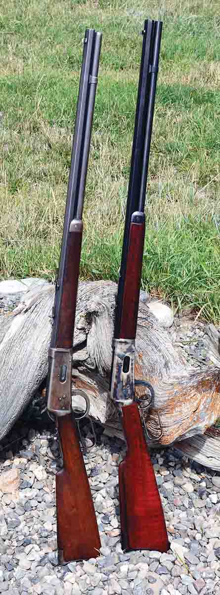 Mike’s Winchester Model 1894 38-55 made in 1897 (left), with a Cimarron/Uberti Model 1894 38-55 (right) made about 2017. The new rifle duplicates the original very nicely.